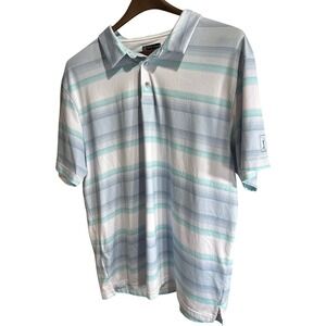 PGATOUR Pro Series Mens XXL Athletic Fit Striped Golf Polo Shirt Blue Aqua White